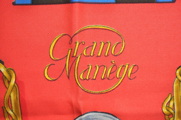 Authentic HERMES Carre 90 Scarf "Grand Manege" Silk Red 1343G