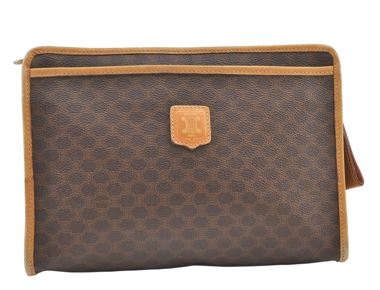 Authentic CELINE Macadam Blason Pattern Clutch Hand Bag PVC Leather Brown 1344K