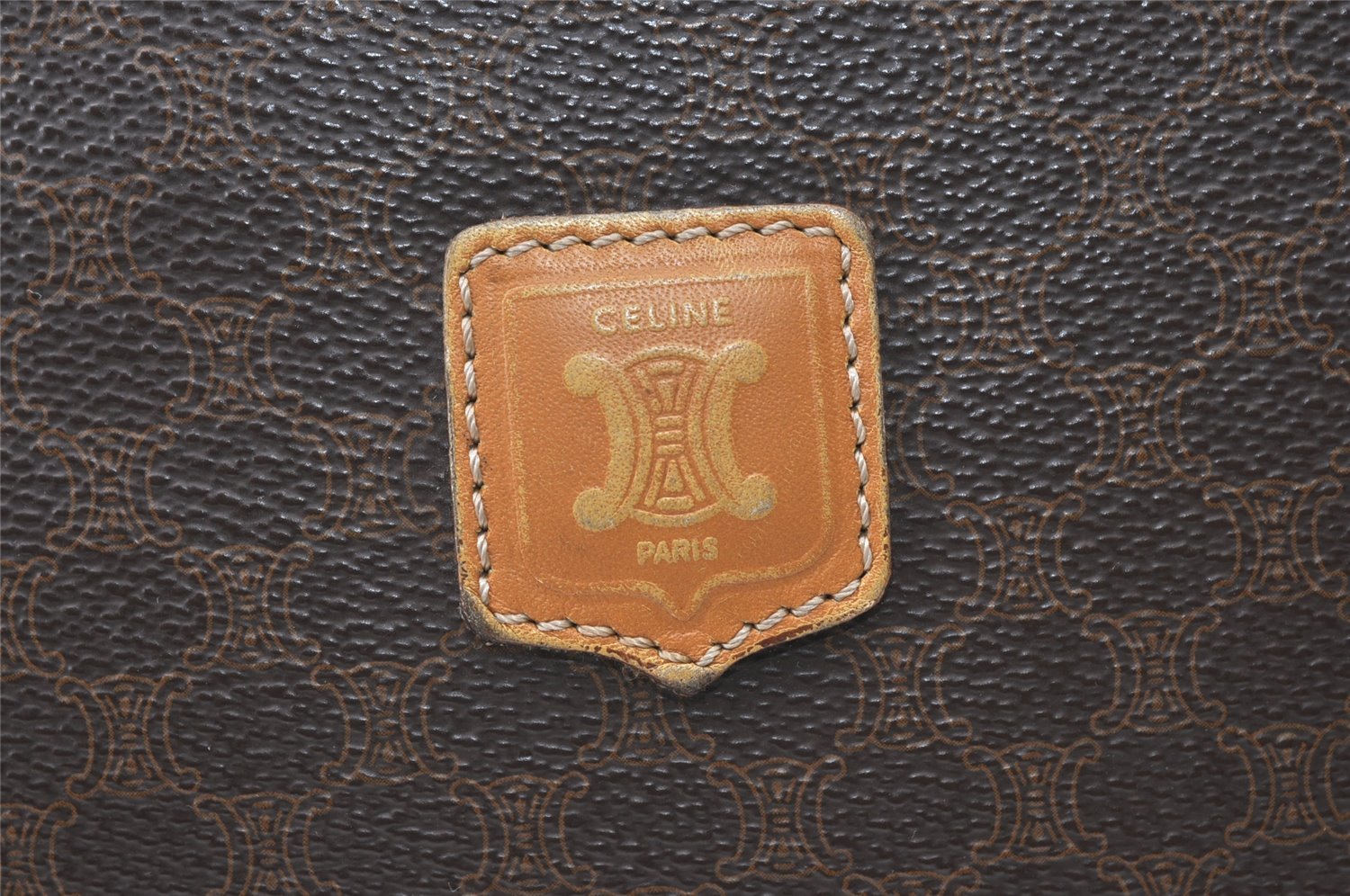 Authentic CELINE Macadam Blason Pattern Clutch Hand Bag PVC Leather Brown 1344K