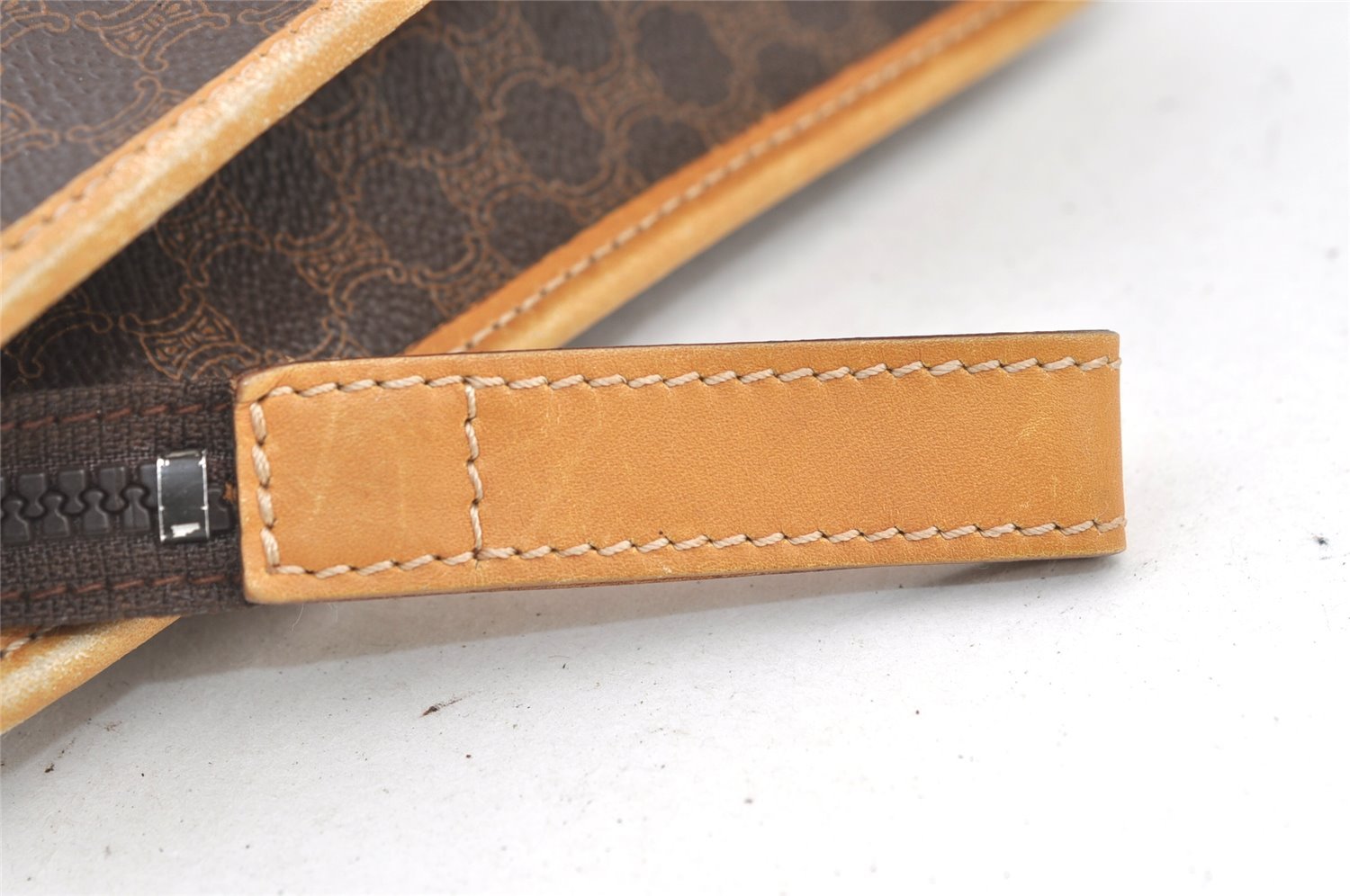 Authentic CELINE Macadam Blason Pattern Clutch Hand Bag PVC Leather Brown 1344K