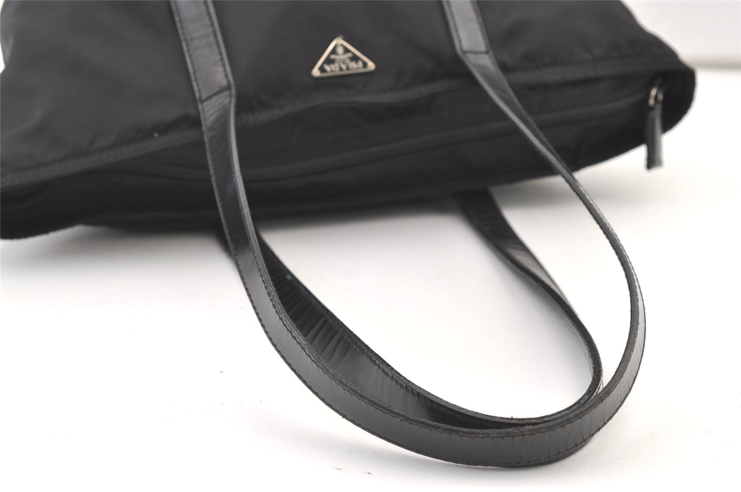 Authentic PRADA Vintage Nylon Leather Shoulder Tote Bag Black 1345K