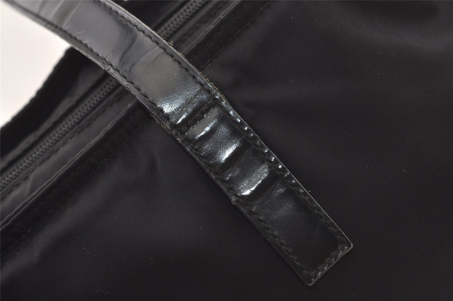 Authentic PRADA Vintage Nylon Leather Shoulder Tote Bag Black 1345K