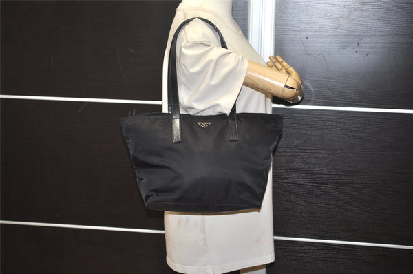 Authentic PRADA Vintage Nylon Leather Shoulder Tote Bag Black 1345K