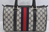 Authentic GUCCI Sherry Line Hand Boston Bag GG PVC Leather Navy Blue Junk 1346K