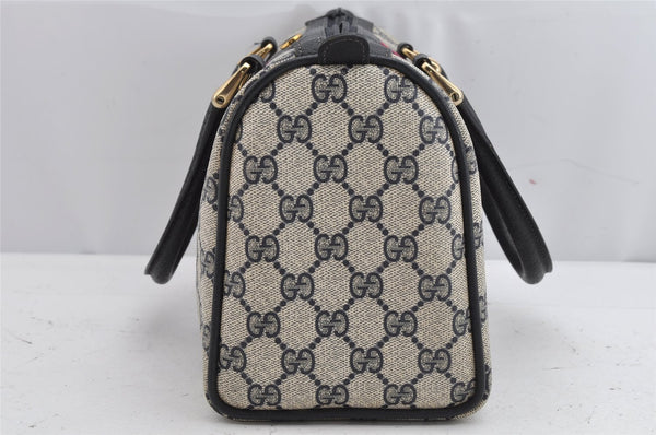 Authentic GUCCI Sherry Line Hand Boston Bag GG PVC Leather Navy Blue Junk 1346K