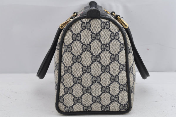 Authentic GUCCI Sherry Line Hand Boston Bag GG PVC Leather Navy Blue Junk 1346K