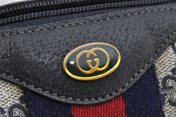 Authentic GUCCI Sherry Line Hand Boston Bag GG PVC Leather Navy Blue Junk 1346K