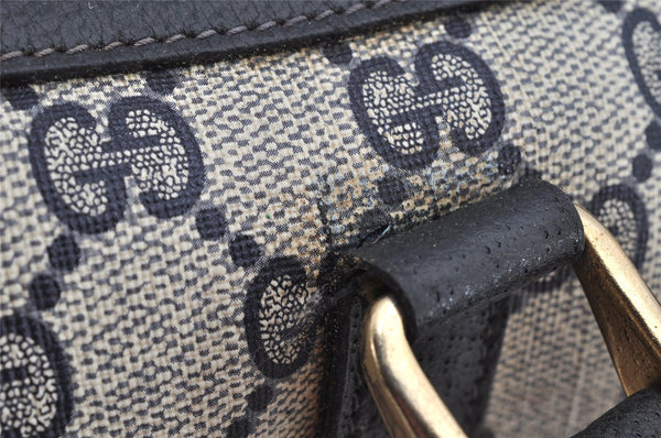 Authentic GUCCI Sherry Line Hand Boston Bag GG PVC Leather Navy Blue Junk 1346K