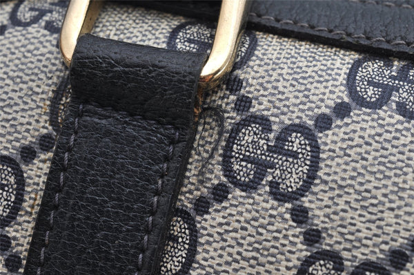 Authentic GUCCI Sherry Line Hand Boston Bag GG PVC Leather Navy Blue Junk 1346K