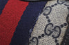 Authentic GUCCI Sherry Line Hand Boston Bag GG PVC Leather Navy Blue Junk 1346K