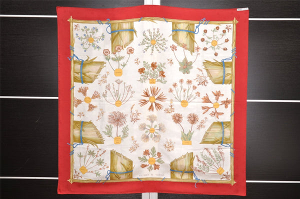 Authentic HERMES Carre 90 Scarf "Herbier de Gavarnie" Silk Red 1348I