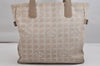 Authentic CHANEL New Travel Line Shoulder Tote Bag Nylon Leather Beige 1352K