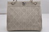 Authentic CHANEL Straw Matelasse Turnlock Chain Shoulder Tote Bag Silver 1354K