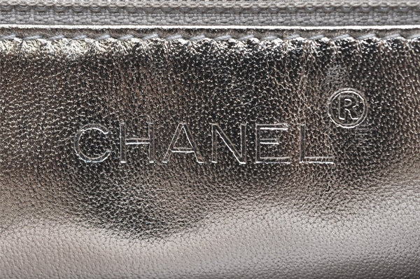 Authentic CHANEL Straw Matelasse Turnlock Chain Shoulder Tote Bag Silver 1354K