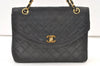 Authentic CHANEL Lamb Skin Turnlock Matelasse Chain Shoulder Bag Black 1355K