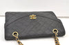 Authentic CHANEL Lamb Skin Turnlock Matelasse Chain Shoulder Bag Black 1355K