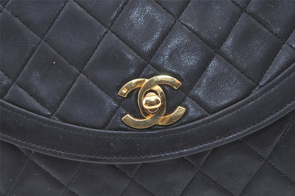 Authentic CHANEL Lamb Skin Turnlock Matelasse Chain Shoulder Bag Black 1355K