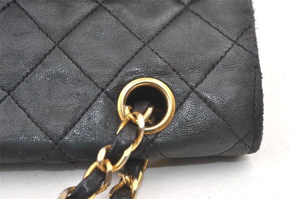 Authentic CHANEL Lamb Skin Turnlock Matelasse Chain Shoulder Bag Black 1355K