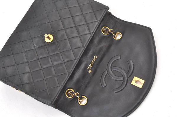 Authentic CHANEL Lamb Skin Turnlock Matelasse Chain Shoulder Bag Black 1355K