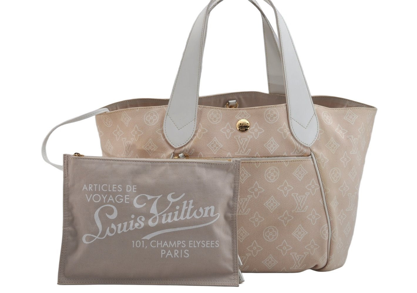 Auth Louis Vuitton Beach Line Cabas Ipanema PM Tote Bag M95982 Beige Pink 1362K