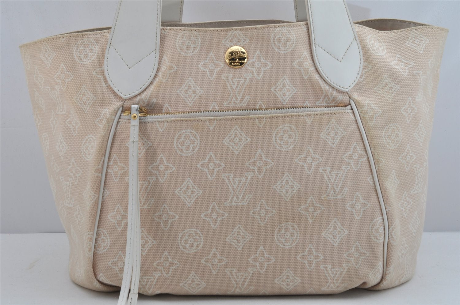 Auth Louis Vuitton Beach Line Cabas Ipanema PM Tote Bag M95982 Beige Pink 1362K