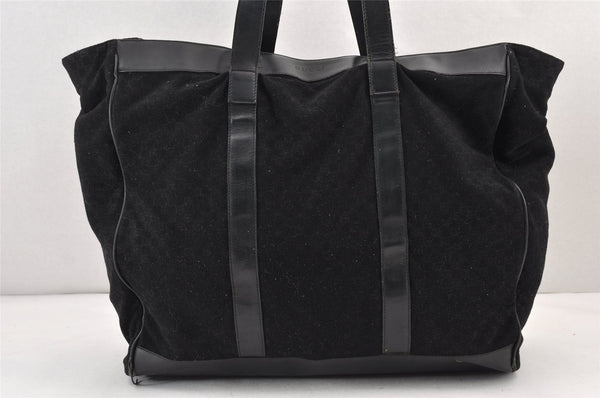 Authentic GUCCI Square GG Suede Leather Shoulder Tote Bag 91384 Black 1363K