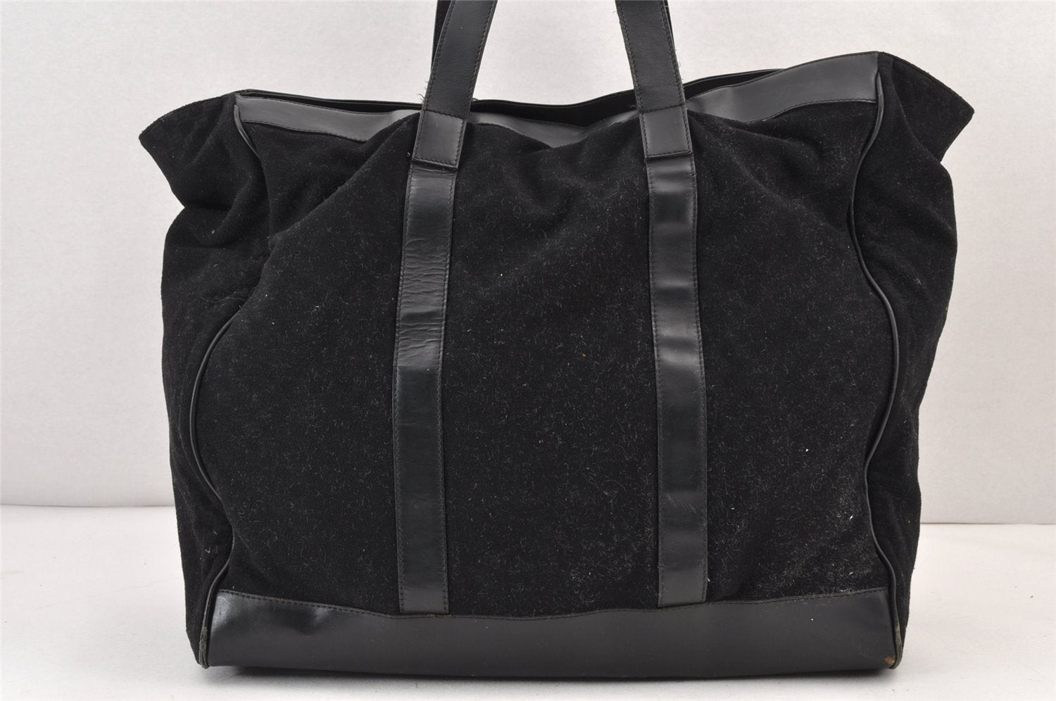 Authentic GUCCI Square GG Suede Leather Shoulder Tote Bag 91384 Black 1363K