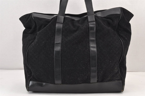 Authentic GUCCI Square GG Suede Leather Shoulder Tote Bag 91384 Black 1363K