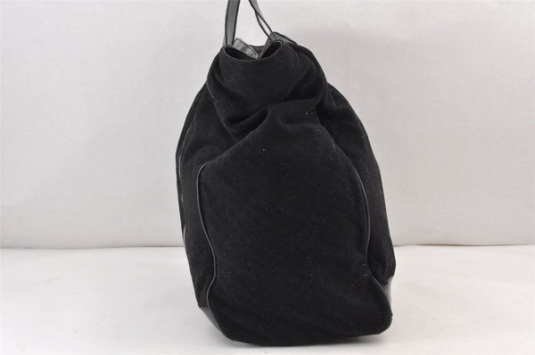 Authentic GUCCI Square GG Suede Leather Shoulder Tote Bag 91384 Black 1363K