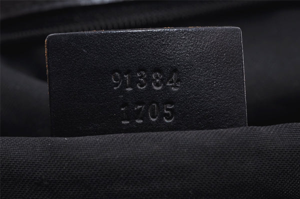Authentic GUCCI Square GG Suede Leather Shoulder Tote Bag 91384 Black 1363K