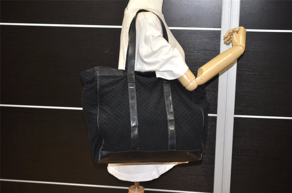 Authentic GUCCI Square GG Suede Leather Shoulder Tote Bag 91384 Black 1363K