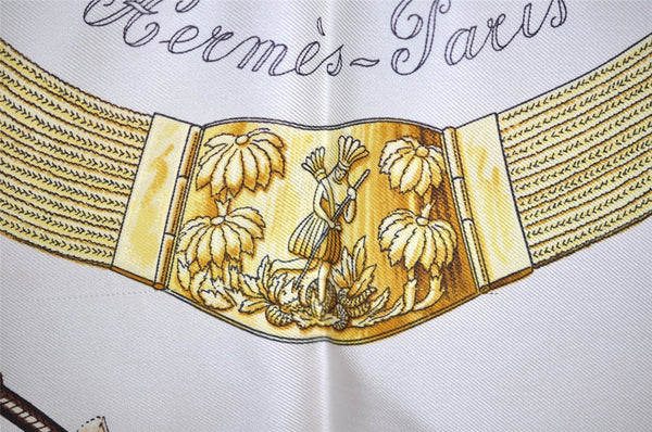 Authentic HERMES Carre 90 Scarf "Pampa" Silk White 1364I