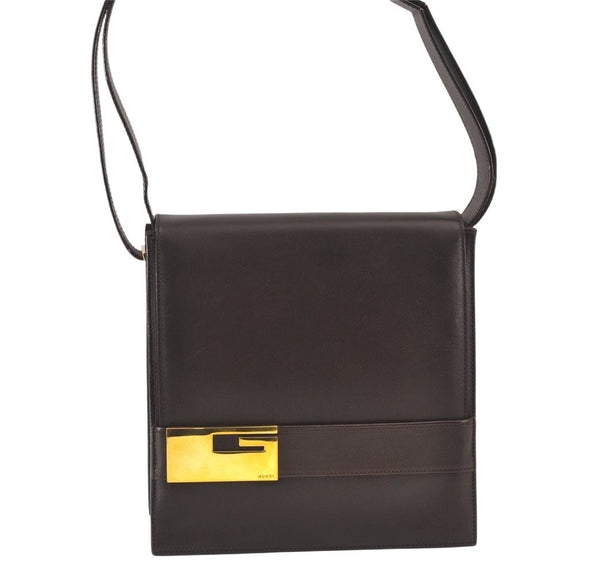 Authentic GUCCI Vintage Shoulder Hand Bag Purse Leather Brown 1364K