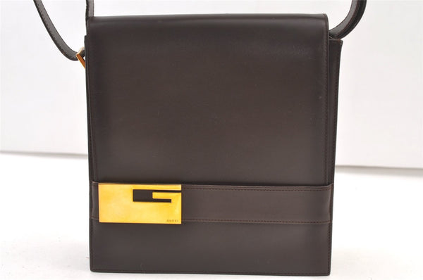 Authentic GUCCI Vintage Shoulder Hand Bag Purse Leather Brown 1364K