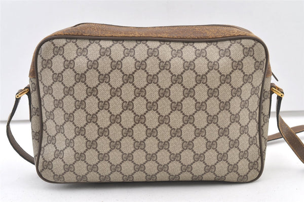 Authentic GUCCI Web Sherry Line Shoulder Bag GG PVC Leather Brown Junk 1365K
