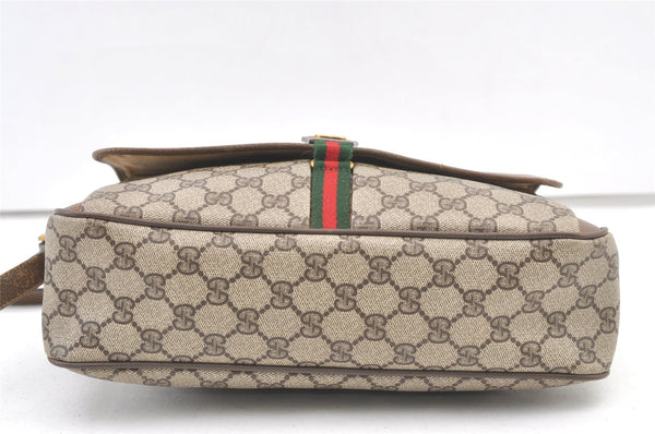 Authentic GUCCI Web Sherry Line Shoulder Bag GG PVC Leather Brown Junk 1365K