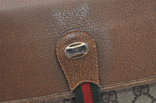 Authentic GUCCI Web Sherry Line Shoulder Bag GG PVC Leather Brown Junk 1365K