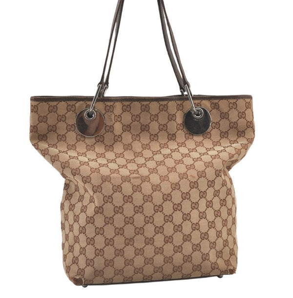 Authentic GUCCI Eclipse Shoulder Tote Bag GG Canvas Leather 120836 Brown 1366K
