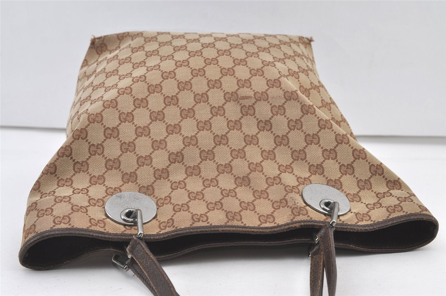 Authentic GUCCI Eclipse Shoulder Tote Bag GG Canvas Leather 120836 Brown 1366K