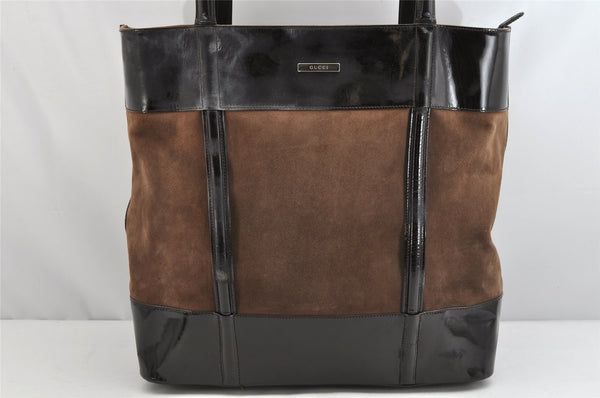 Authentic GUCCI Vintage Shoulder Tote Bag Suede Enamel Brown Junk 1369K