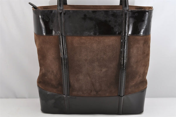 Authentic GUCCI Vintage Shoulder Tote Bag Suede Enamel Brown Junk 1369K