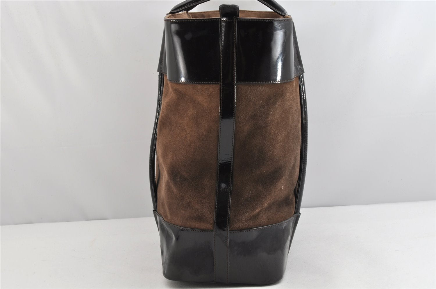 Authentic GUCCI Vintage Shoulder Tote Bag Suede Enamel Brown Junk 1369K