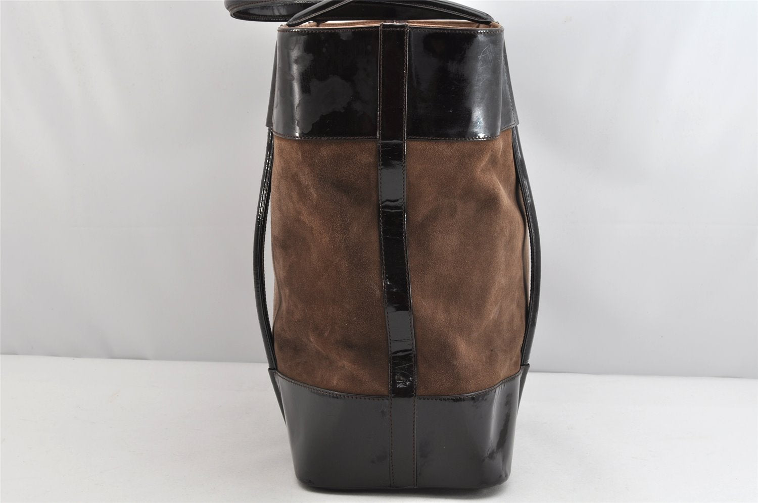 Authentic GUCCI Vintage Shoulder Tote Bag Suede Enamel Brown Junk 1369K