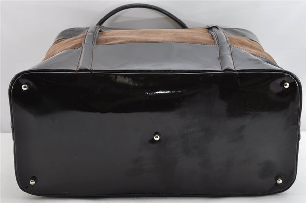 Authentic GUCCI Vintage Shoulder Tote Bag Suede Enamel Brown Junk 1369K