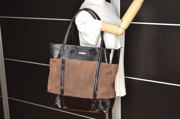 Authentic GUCCI Vintage Shoulder Tote Bag Suede Enamel Brown Junk 1369K