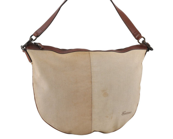 Authentic GUCCI Vintage Shoulder Bag Canvas Leather 170595 Beige 1370K