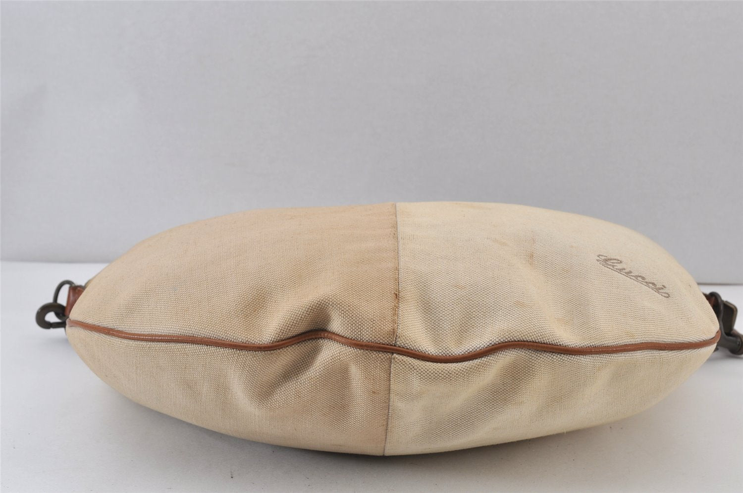 Authentic GUCCI Vintage Shoulder Bag Canvas Leather 170595 Beige 1370K
