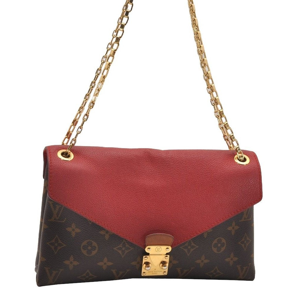 Authentic Louis Vuitton Monogram Pallas Chain Shoulder Bag Red M41201 LV 1371J