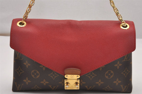 Authentic Louis Vuitton Monogram Pallas Chain Shoulder Bag Red M41201 LV 1371J