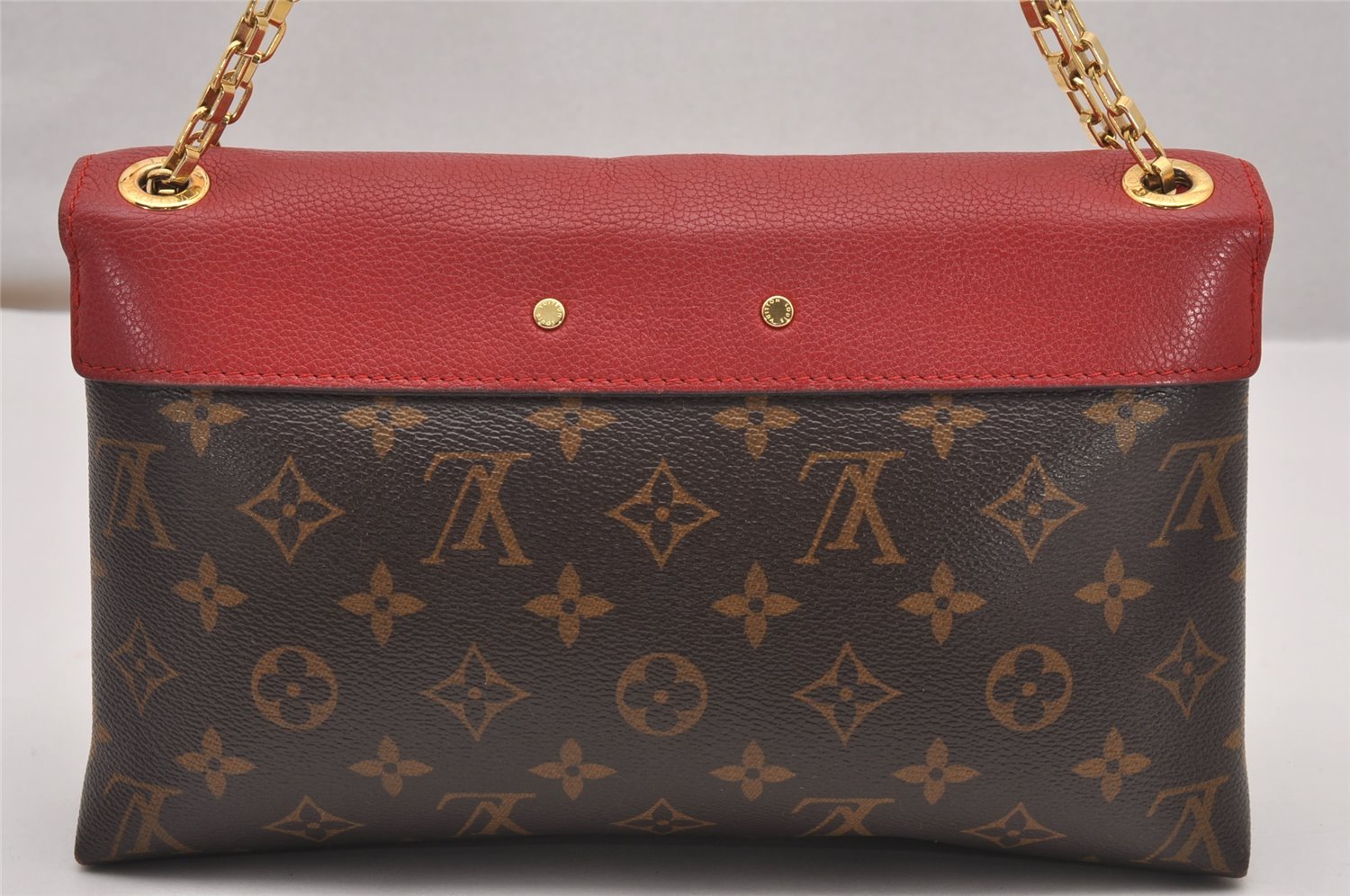 Authentic Louis Vuitton Monogram Pallas Chain Shoulder Bag Red M41201 LV 1371J